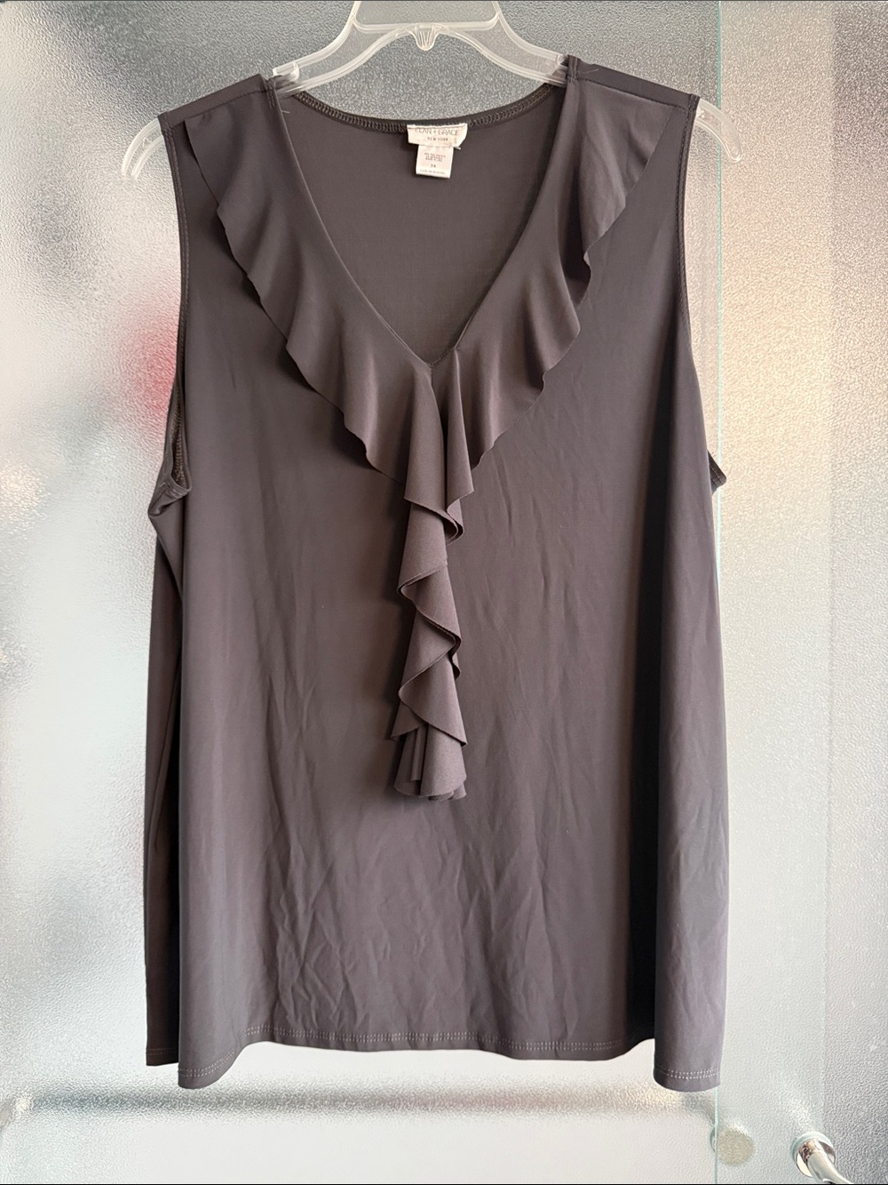 Ruffled V-Neck Sleeveless Tank - Dark Gray
